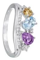 Серебряное кольцо 'Венец' с разноцветными камнями