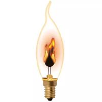 Лампа накаливания Uniel Декоративная E14, CW35, 3Вт лампочка свеча на ветру эффект пламени огня