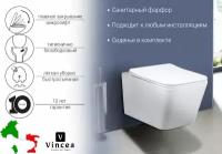 Чаша унитаза подвесная Vincea Q-Line VT1-12, с сиденьем, микролифт с горизонтальным выпуском белый