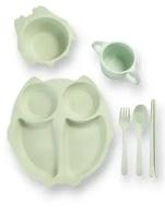 Детская посуда Набор Совёнок детская тарелка, ложка, вилка, кружка, зеленый