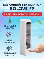 Портативный колонный вентилятор SOLOVE Tower Fan 3000mAh 3 Speed c функцией вращения (ионизация)F9 русская версия!!, белый