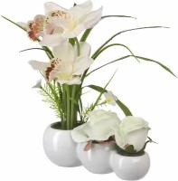 Орхидея и Роза в керамическом кашпо, Д280 Ш90 В280, белый