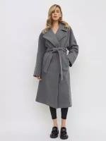 Пальто женское BrandStoff длинное, демисезонное, весеннее, пальто халат, с поясом, серый, 44