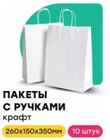 Крафт пакет бумажный, с кручеными ручками 26х15х35 см, 10 шт