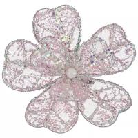 Цветок магнолия декоративный ажур с клипсой диаметр 13 см цвет:pink Lefard (136-105)