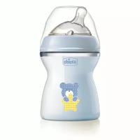 Бутылочка для кормления Chicco Natural Feeling, 2мес.+, силиконовая соска с флексорами детская для молока и воды 250 мл голубая NEW