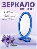 Зеркало настольное овальное 18*12 см, цвет синий