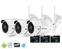 Комплект из 3-х уличных Wi-Fi камер видеонаблюдения Onviz U340 Pro / набор камер / наружная / скрытая / для дома / для дачи