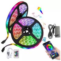 Светодиодная лента RGB, 10 метров, 220/12 В, 600 диодов 5050, управляемая с телефона по bluetooth