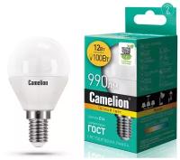 LED лампа шарик 12Вт Е14 3000К(теплый cвет) - LED12-G45/830/E14 (Camelion)(код 13693)