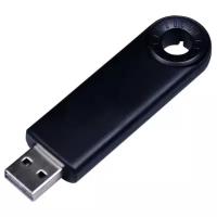 Пластиковая флешка черная прямоугольной формы с выдвижным механизмом и круглым отверстием (035BK, 64 Гб / GB USB 3.0, Черный / Black)