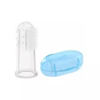 Зубная щётка детская, силиконовая, на палец, в контейнере, от 0 мес., цвет голубой