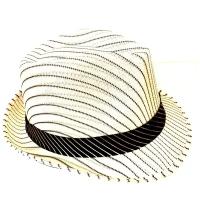 Шляпа Fedora (Федора) / Шляпа Гангстера белая в полоску с черной лентой легкая