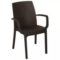 Стул B: RATTAN INDIANA (57x59x86), с подлокотниками, стопирующийся, коричневый