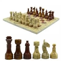 Шахматы из ракушечника с коричневым ониксом 300*300мм РадугаКамня