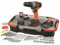 Black+Decker / Дрель-шуруповерт ударная BCD003BAST-QW, 40Нм, 18В, 2х1.5Ач, з/у, оснастка 160 шт органайзер