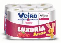 Туалетная бумага Veiro Luxoria Aroma Малиновая свежесть трехслойная 12 рул. 136 лист., белый
