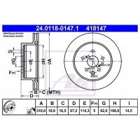 Диск тормозной задний, 24011801471 ATE 24.0118-0147.1