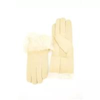 Перчатки женские зимние натуральная кожа с натуральным мехом Happy Gloves волны темные цвет светло желтый размер 7,5