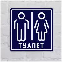 Табличка на дверь туалета (общий) WC синяя, пластик с готовым креплением, 10х10 см