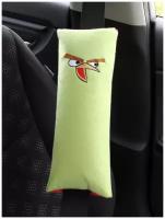 Автомобильная подушка на ремень безопасности MATEX BIRDS, цвет зеленый, 30х11х9 см с вышивкой