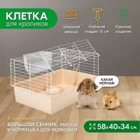 Клетка для кроликов PetTails №1 складная, шаг прута до 25мм, 58*40*h34см (+миска, 2 кормушки) беж-бел