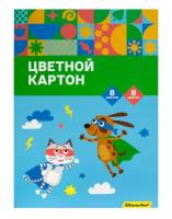 Картон цветной Silwerhof одност. 8л. 8цв. A4 Супер агенты 230г/м2 1диз. обл. мел. картон папка НЕТ