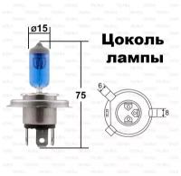 PHILIPS Лампа головного света (CrystalVision) H4 12V 55/60W 4300K Блистер 1шт. 12342CVB1