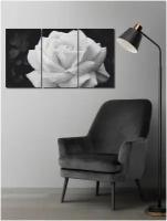 Модульная картина на холсте для интерьера на стену, в спальню, в комнату, в гостиную, триптих из 3 частей цветок Белая роза ЧБ, декор для дома