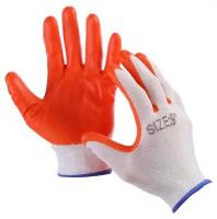 Перчатки нейлоновые, с нитриловым обливом, размер 10, оранжевые