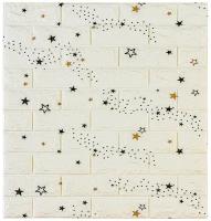 Мягкие самоклеящиеся панели для стен/обои самоклеящиеся/стеновая 3D панель LAKO DECOR/цвет Звездное небо (белый кирпич), 70x77см