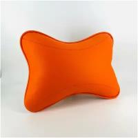 Оранжевая автомобильная подушка под шею или поясницу. Подушка косточка / бабочка с оранжевой строчкой. Автоаксессуары в салон автомобиля