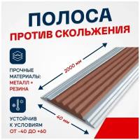 Противоскользящий алюминиевый профиль, полоса Стандарт 40мм, 2м, коричневый