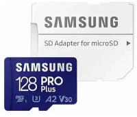 Карта памяти Samsung microSDXC 128 ГБ Class 10, V30, A2, UHS-I U3, R/W 160/120 МБ/с, адаптер на SD, 1 шт., синий
