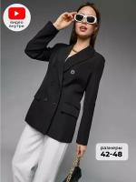 Пиджак женский повседневный классический, удлиненный, стильный, офисный, черный цвет, размер 44
