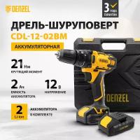 Дрель-шуруповерт аккумуляторная DENZEL CDL-12-02BM, Li-Ion, 12 В, 2 акк