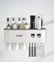Органайзер для ванной с держателем для зубных щеток, дозатором для двух паст и тремя стаканами