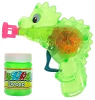 Мыльные пузыри детские для ванной Riota пистолет Динозавр светящийся + мыльный раствор