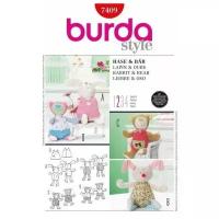 Выкройка Burda 7409-Игрушки: зайчик и мишка
