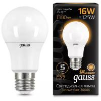 Лампа светодиодная LED Gauss Груша, E27, 16 Вт, 3000 K, теплый белый свет