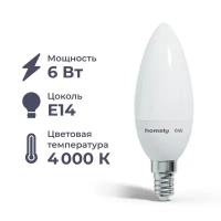 Лампа светодиодная Homsly, 6Вт, C35, E14, 4000К