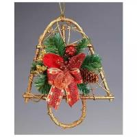 Новогоднее украшение колокольчик из ротанга с красной магнолией, 20 см, Holiday Classics