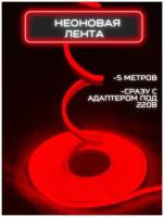 Неоновая (светодиодная) лента 5 метров с адаптером AReligion красная, подветка для дома, неоновая вывеска, (led)