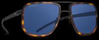 Титановые солнцезащитные очки GRESSO Roland - квадратные / синие монолитные / кант коричневый тортуаз