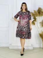 Платье шифон, повседневное, классическое, подкладка, размер 54, коричневый, бордовый