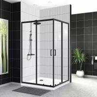 Душевой уголок BelBagno UNO-195-AH-2-120/100-C-NERO, профиль черный, стекло прозрачное