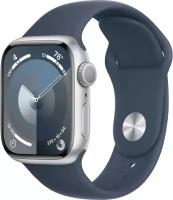 Умные часы Apple Watch Series 9 45 мм Aluminium Case GPS, Silver/Storm Blue Sport Band