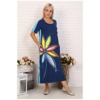 Длинное платье с цветами Натали (9891, синий, размер: 48)