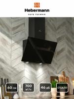 Наклонная кухонная вытяжка Hebermann HBKH 60.4 B, 60 см, черная, окрашенная сталь, стекло