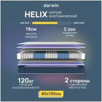 Пружинный матрас Darwin Helix 80х190, независимые пружины, высота 19 см, 1 шт, белый